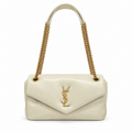 YSL Saint Laurent Calypso Chain Bag Cream Smooth Leather Gold YSL Monogram Double Gold Chain Straps V-Flap