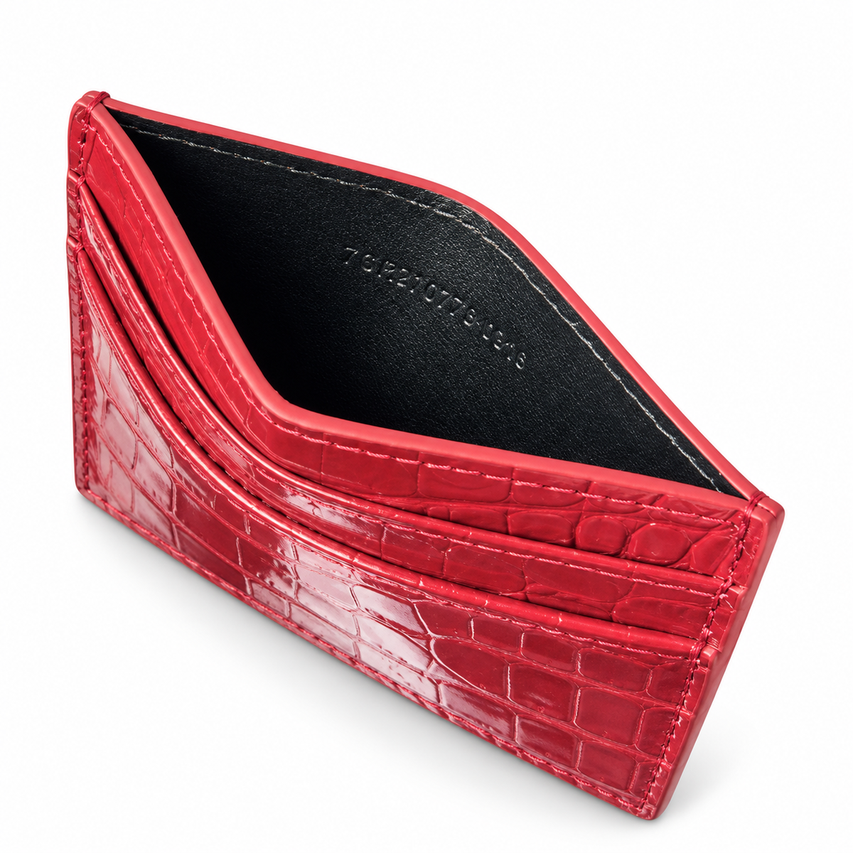 YSL Saint Laurent Monogram Croc-Embossed Card Holder Red