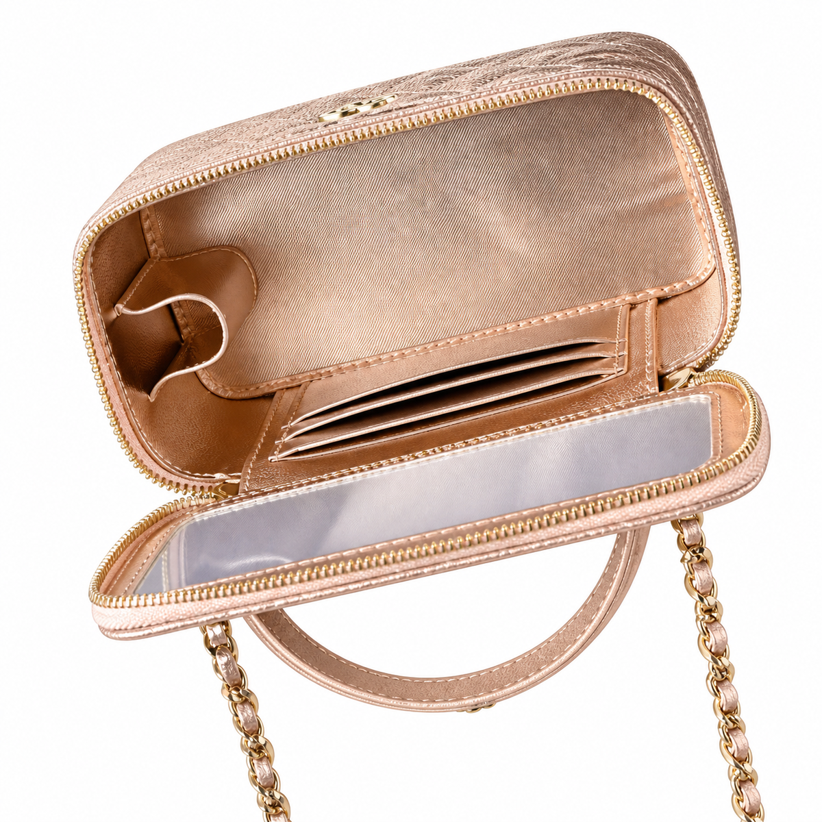 Chanel Quilted Metallic Caviar Vanity Case Rose Gold 17cm