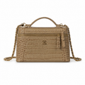 Chanel Taupe Croc-Embossed Structured Box Bag | Full-Width Front Zip & Antique Gold Chain