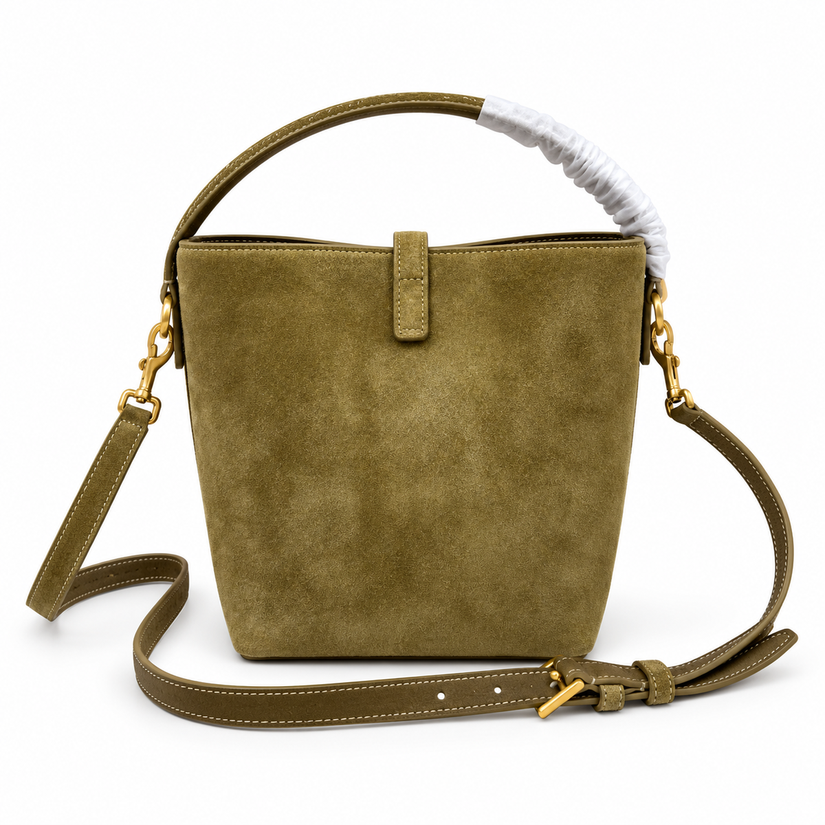 YSL Saint Laurent Suzanne Bucket Bag in Olive Suede