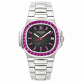 Patek Philippe Nautilus Steel Pink Sapphire Baguette Bezel Black Dial 40mm