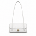 Chanel White Caviar Cylindrical Shoulder Bag | Flat Leather Strap — 20cm