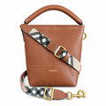 Burberry Cognac Bucket Bag with Heritage Check Strap