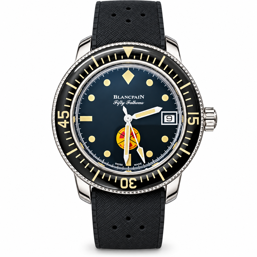 Blancpain Fifty Fathoms Tribute Ocean Commitment Badge Black Rubber Diver Watch