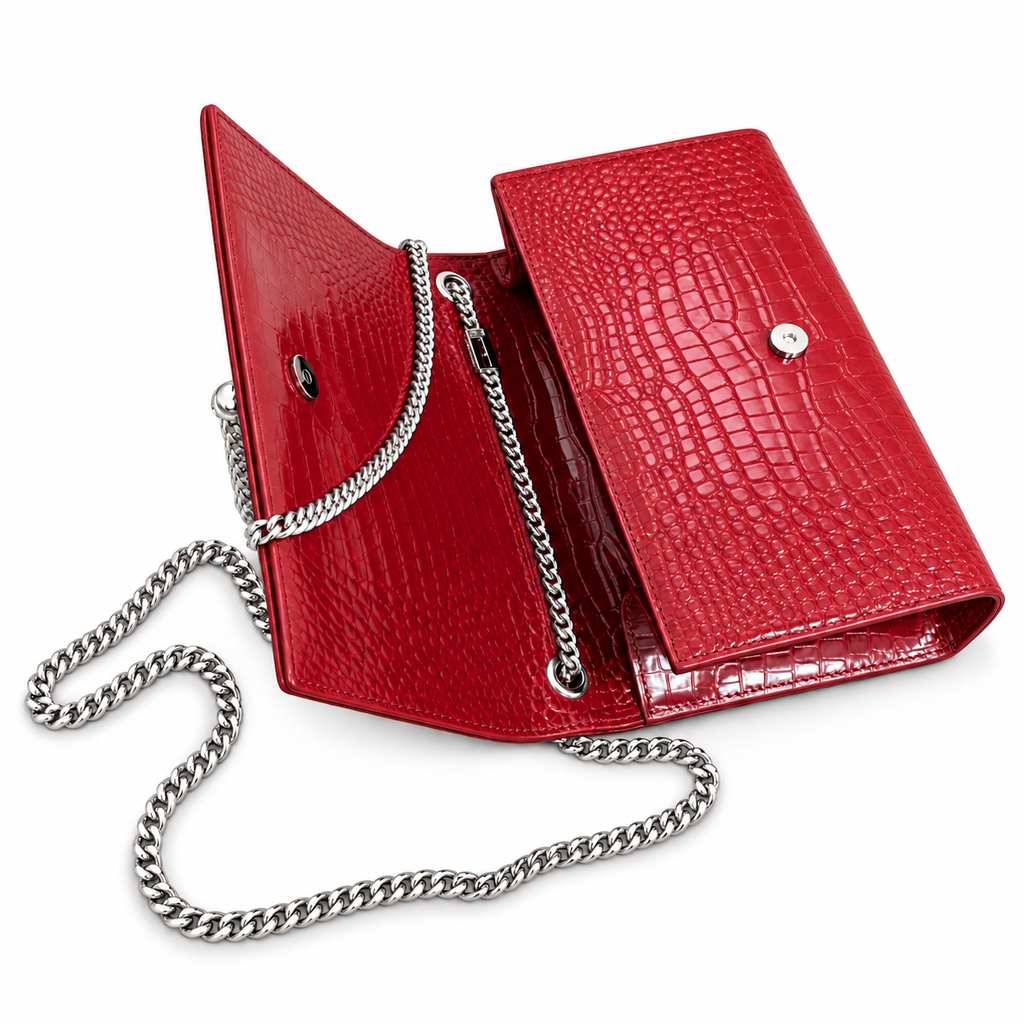 YSL Kate Tassel Croc-Embossed Leather Shoulder Bag Red