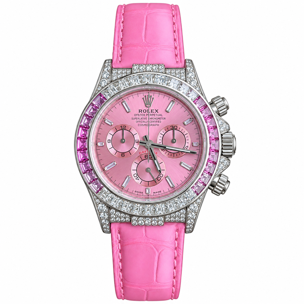 Rolex Daytona Steel Pink Dial Diamond Bezel