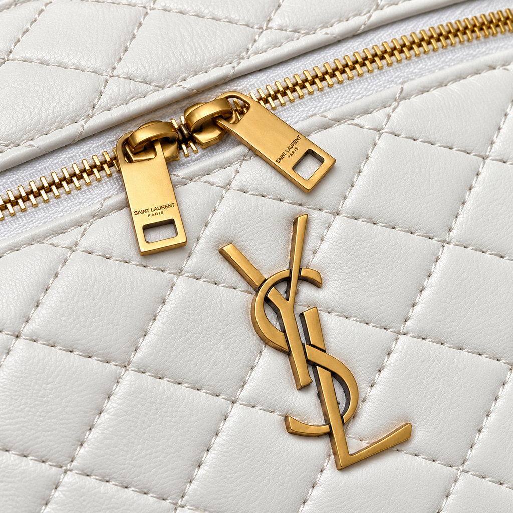 YSL Saint Laurent Quilted Vanity Case Bag White