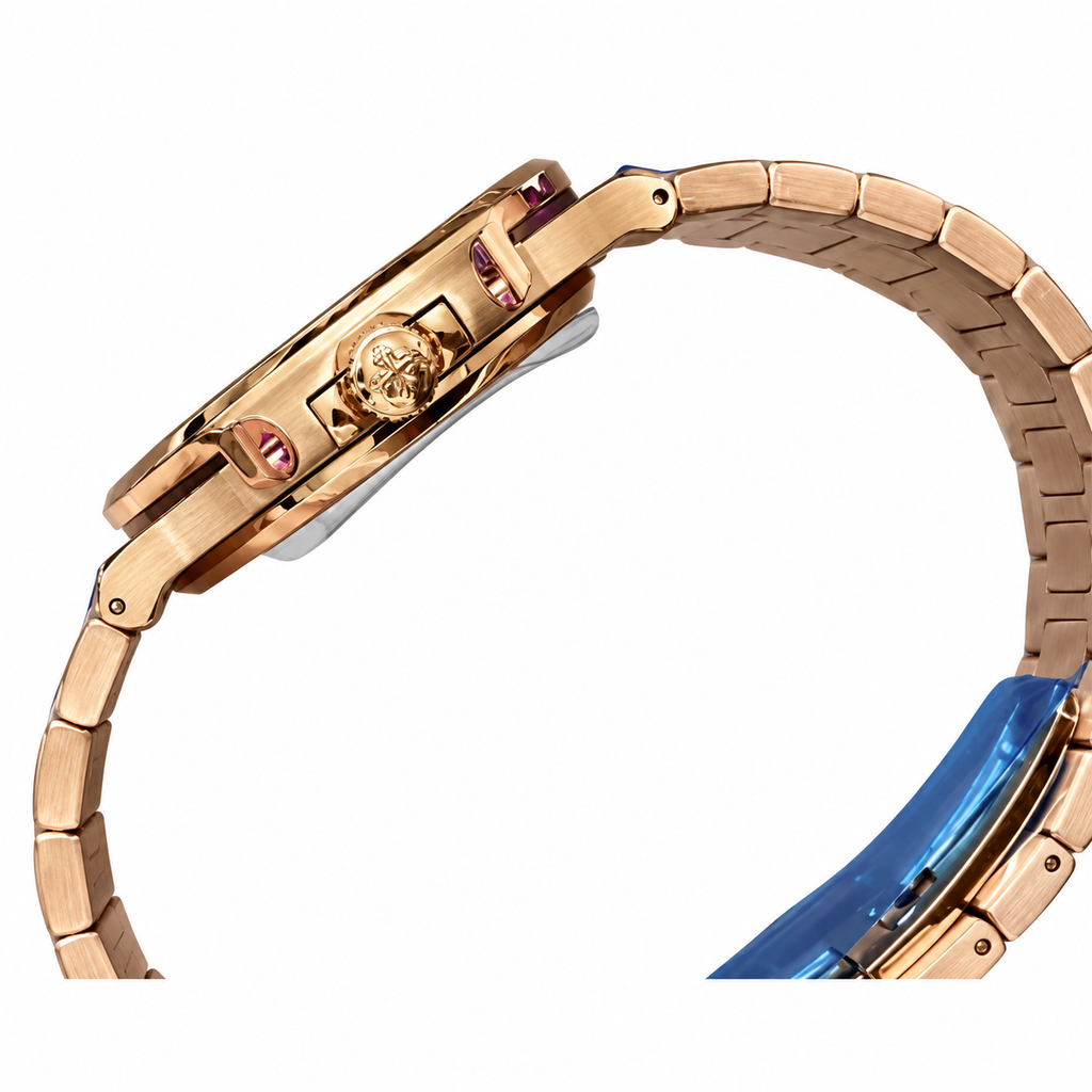 Patek Philippe Nautilus Rose Gold Ruby Bezel Black Dial Blue Ceramic Bracelet 40mm