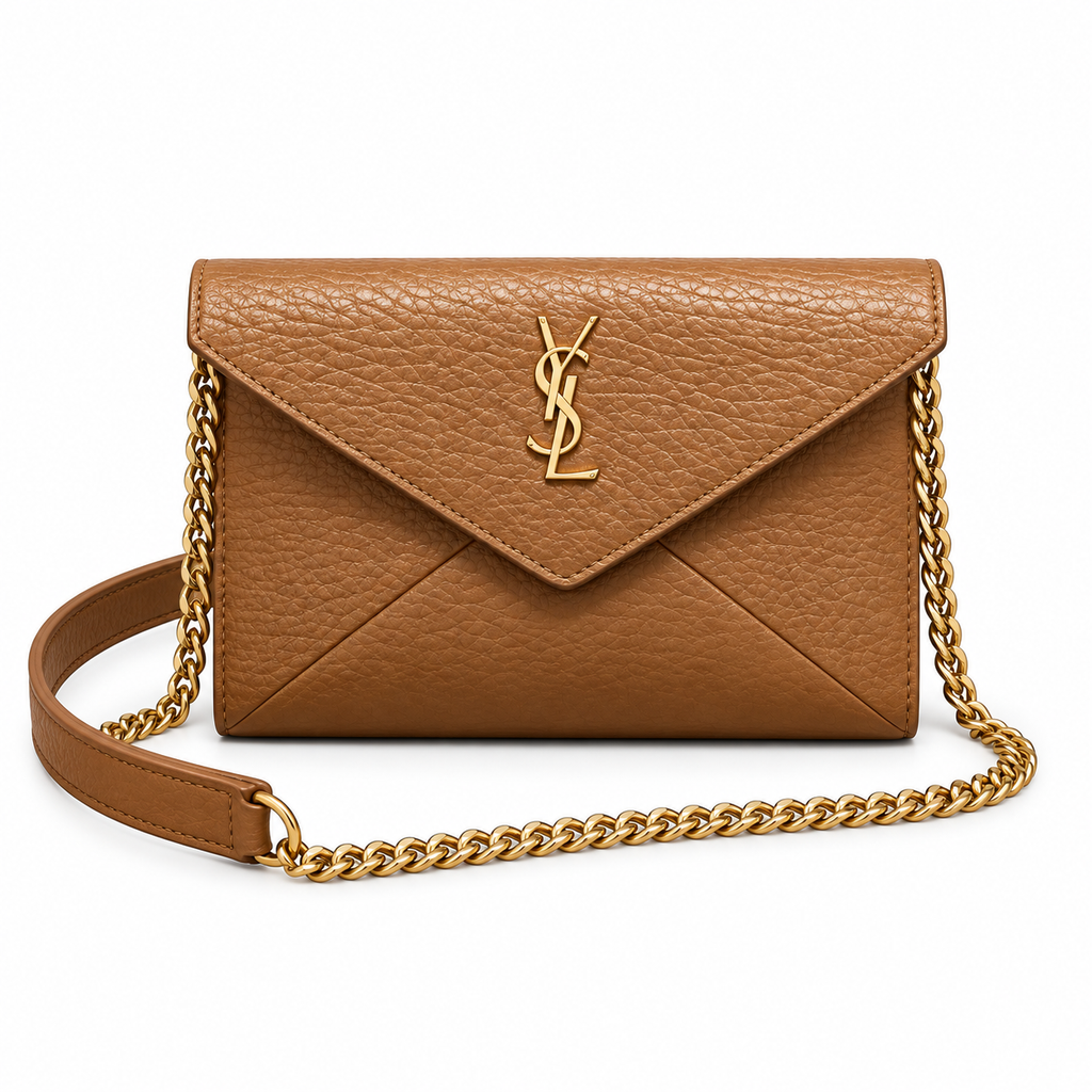 YSL Saint Laurent Envelope Chain Bag Caramel