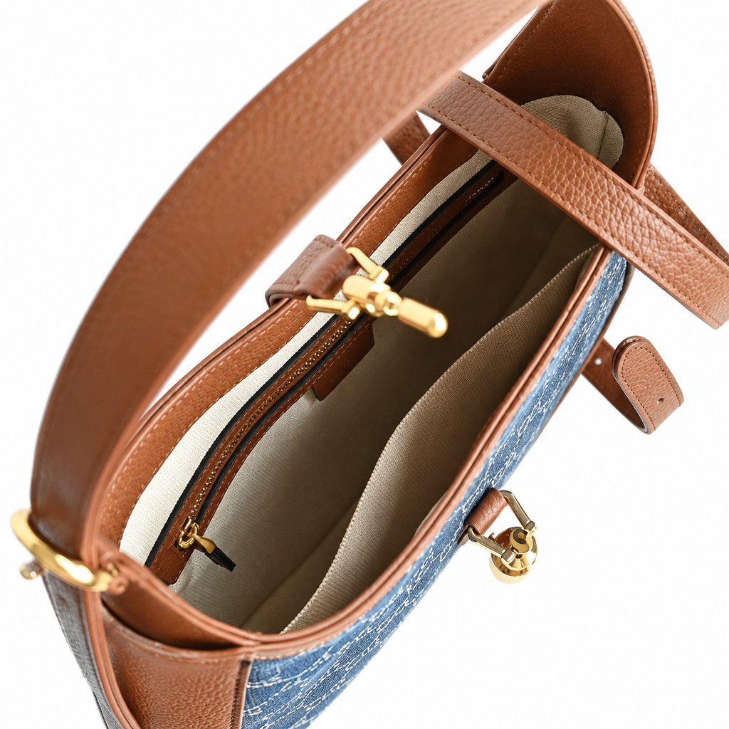 Gucci Jackie 1961 Small Hobo in Blue GG Denim Canvas with Cognac Trim