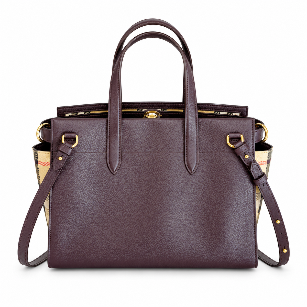Burberry Check-Panel Dark Brown Top Handle Bag