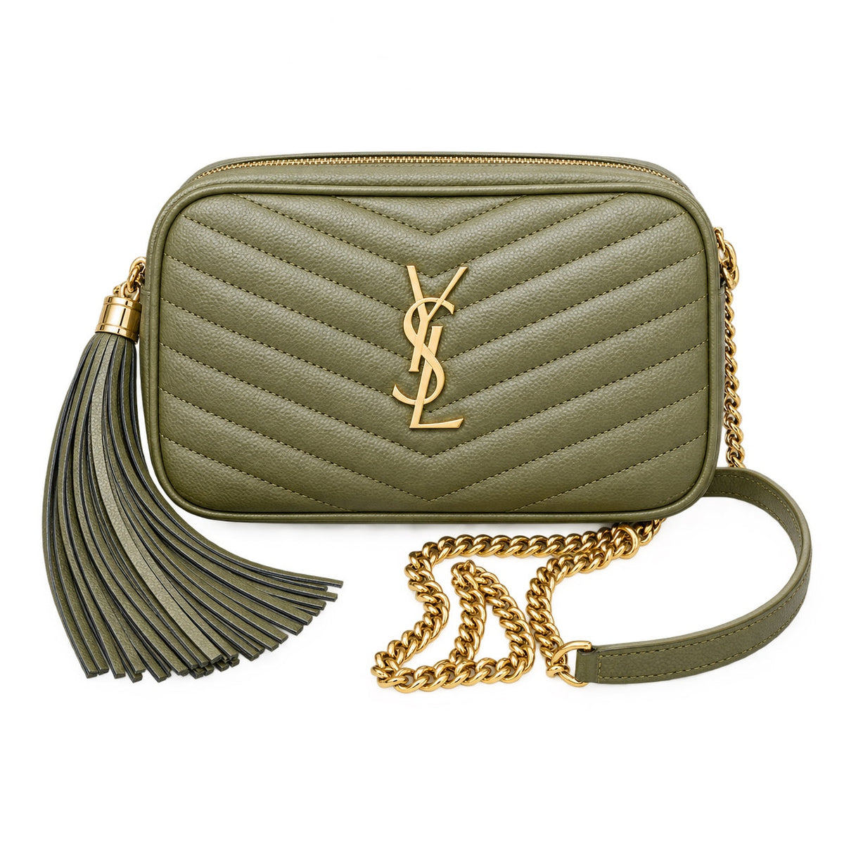 YSL Saint Laurent Lou Camera Bag in Khaki Matelassé Leather