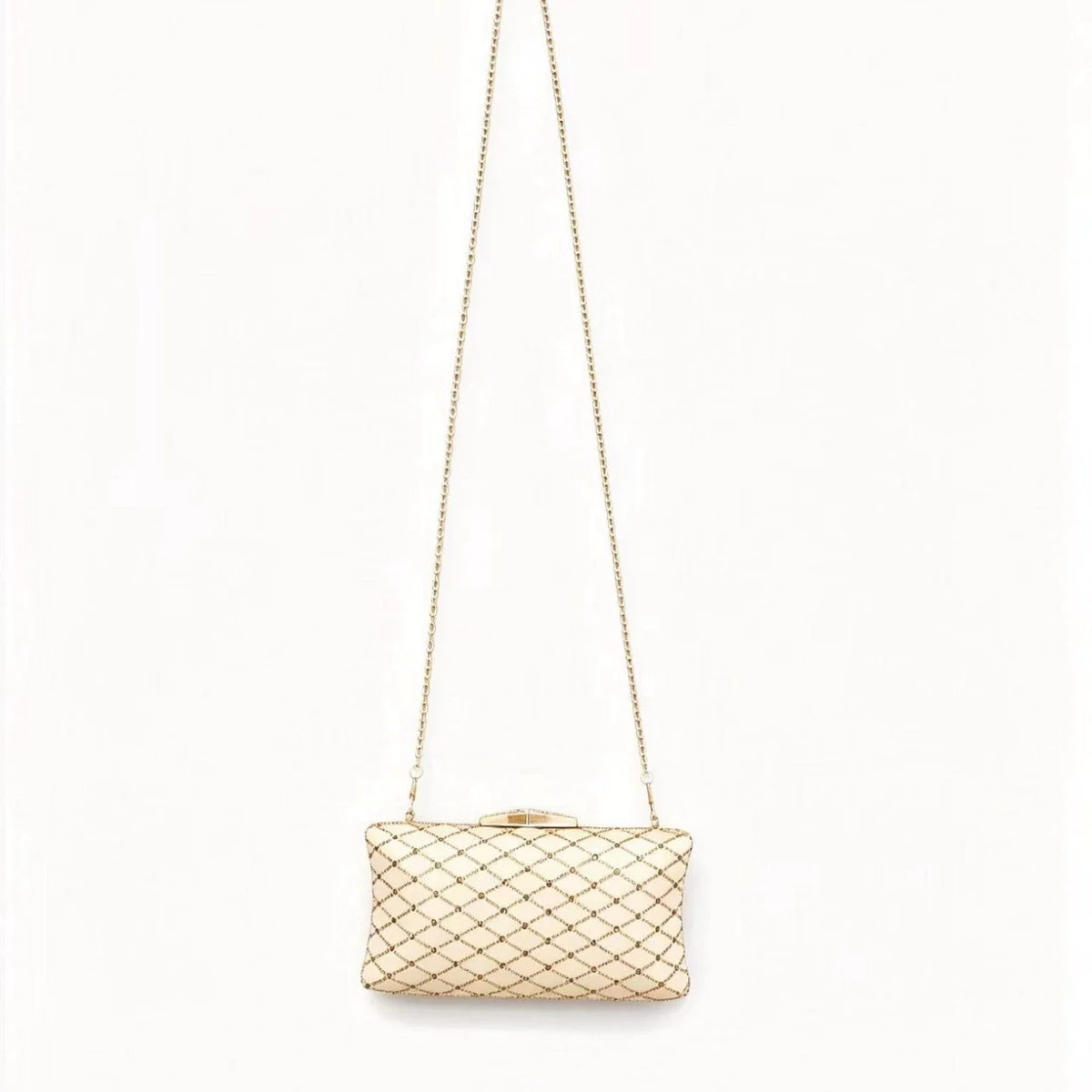 Champagne Beaded Box Clutch 24cm