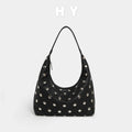Studded Black Leather Shoulder Bag