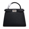 Fendi FF Structured Shoulder Bag – Jacquard Canvas & Leather Trim, Flap Closure, 23cm
